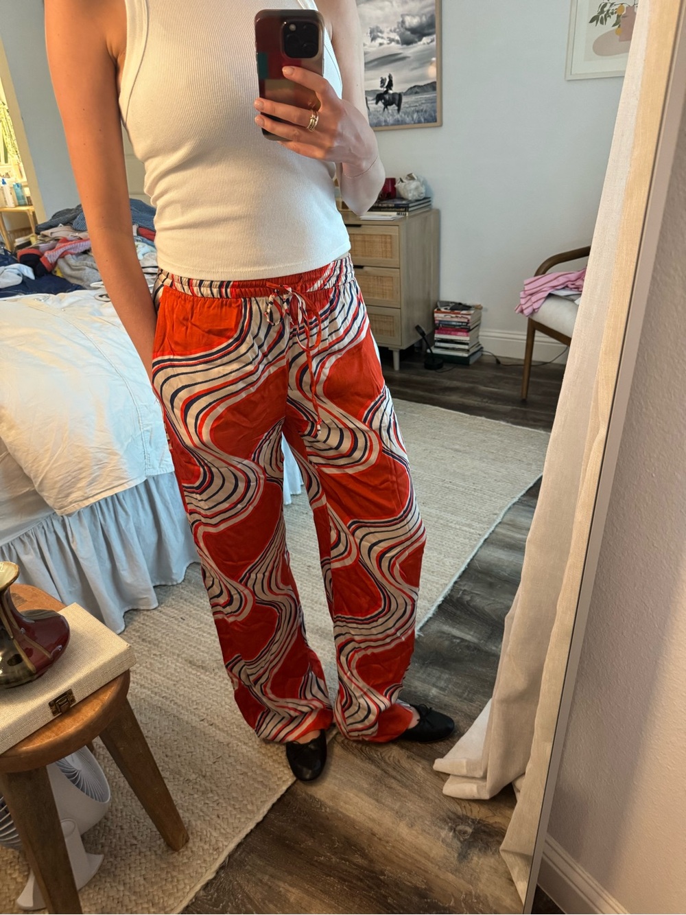 Zara Red Swirl-Print Wide-Leg Pants
